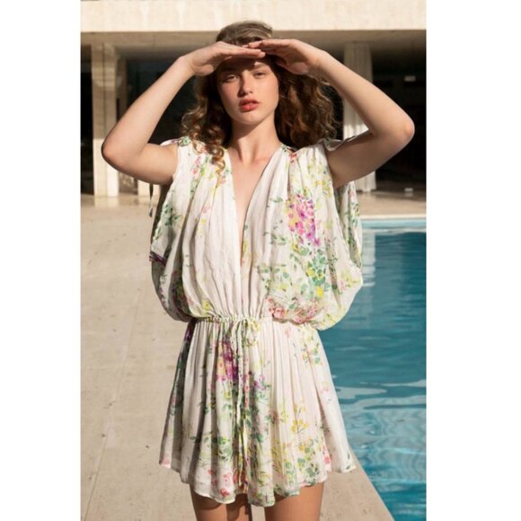 Anthropologie Dresses & Skirts - New Sabina Musayev Kochang Silk Flowy Floral Print Toga Mini Dress Wedding Guest